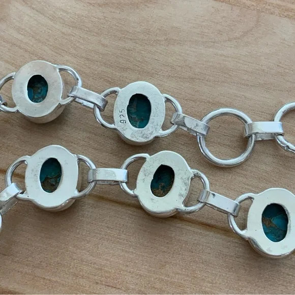 Copper Turquoise Solid 925 Sterling Silver Bracelet - Picture 3 of 4